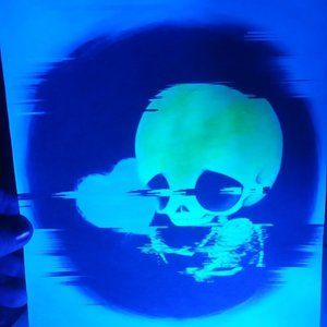 Black light baby skeleton love print.
